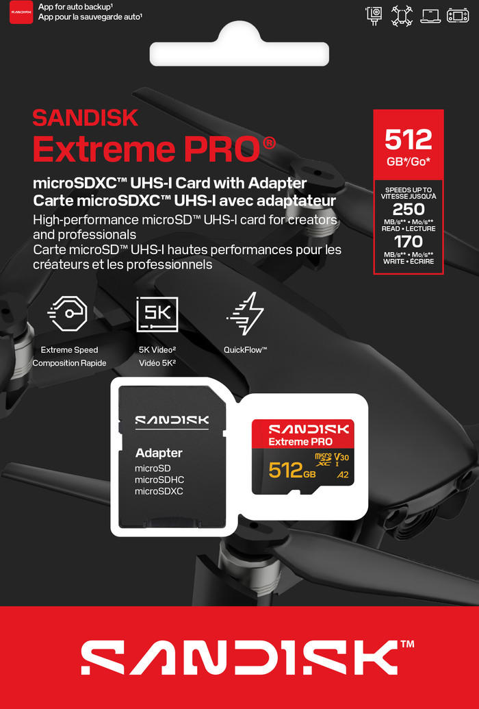 SANDISK Extreme PRO microSDXC 512GB 250MB/s verpakking
