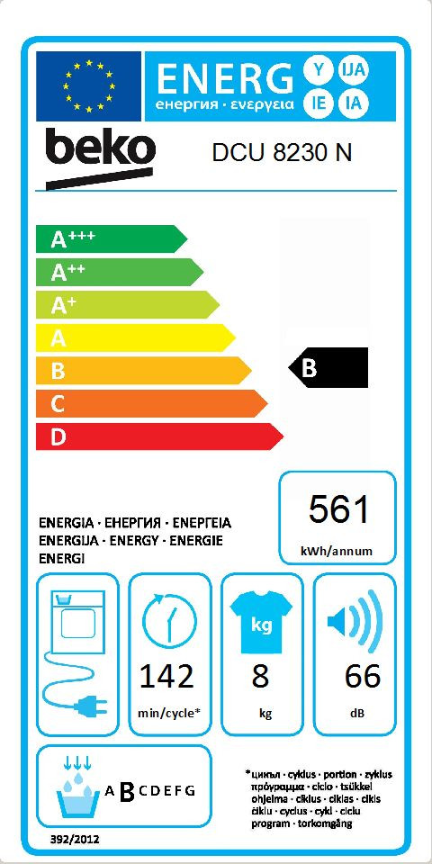 Beko DCU 8230 N energy label