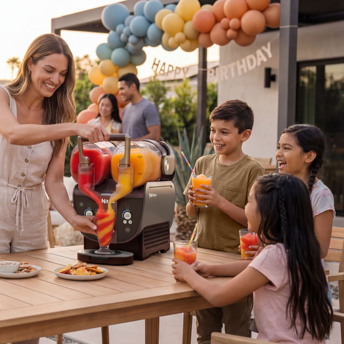 Ninja SLUSHi Twist Frozen Drink Maker Mokka FS702EUBR product in gebruik