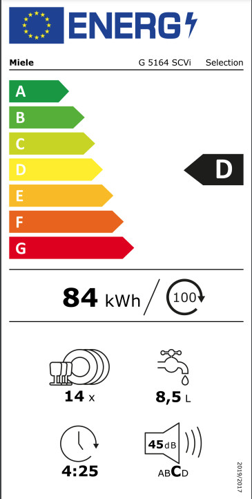 Miele G 5164 SC Vi / Inbouw / Volledig geïntegreerd / Nishoogte 80,5 - 87 cm energielabel