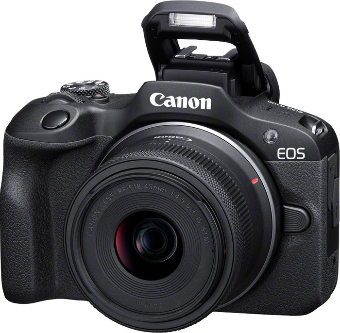 Canon EOS R100 Zwart + RF-S 18-45mm f/4.5-6.3 IS STM rechterkant