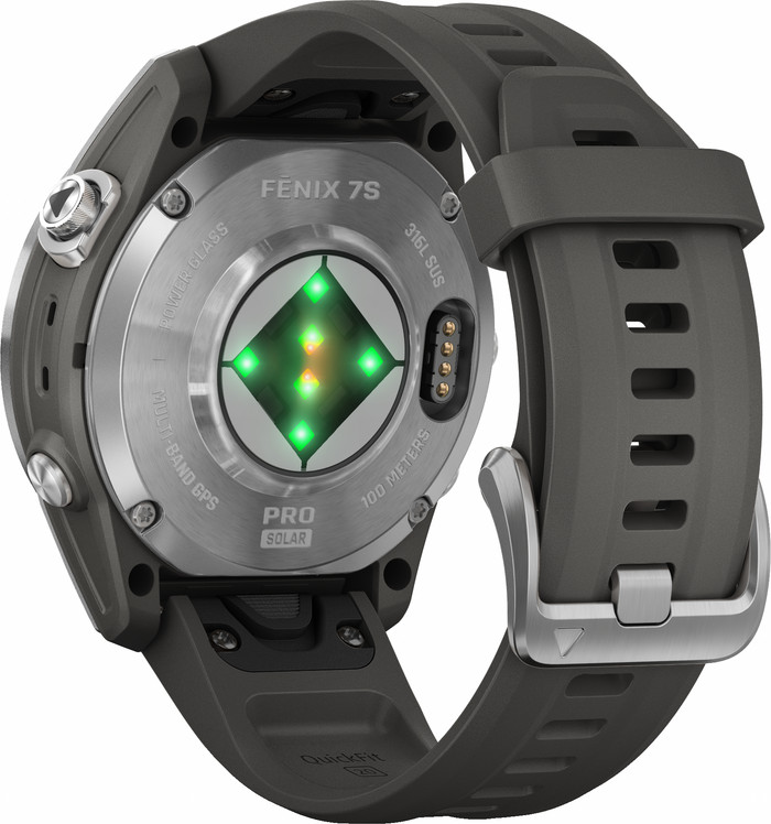 Garmin Fenix 7S Pro Solar Zilver 42mm achterkant