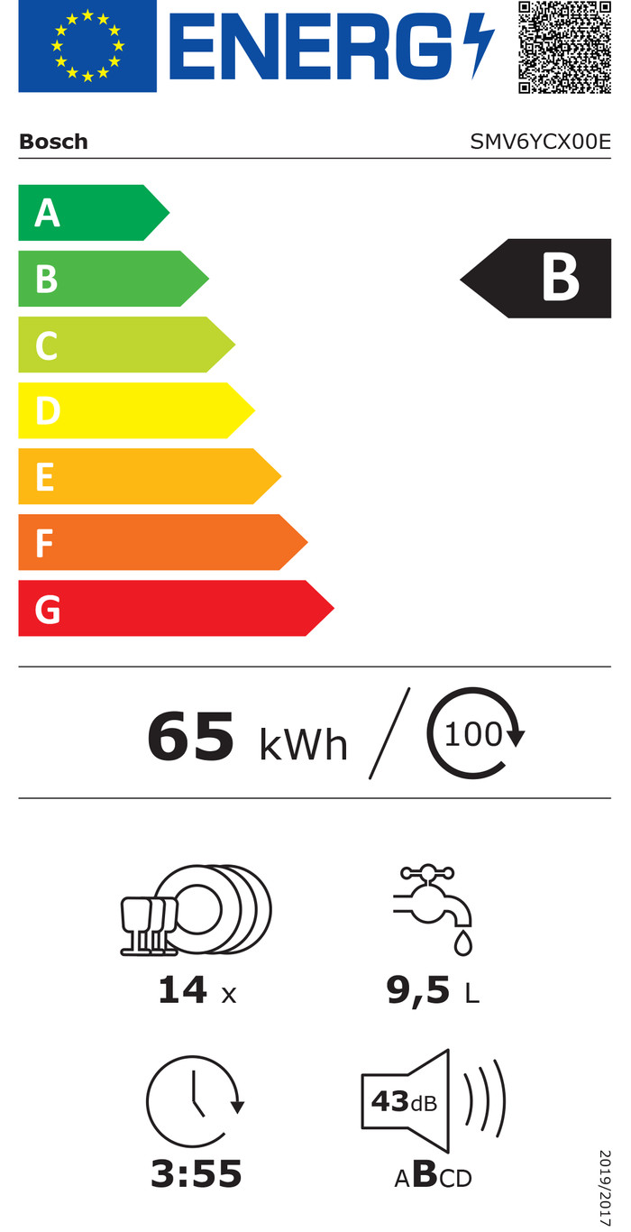 Bosch SMV6YCX00E / Encastrable / Entièrement intégré / Hauteur de niche 81,5 - 87,5 cm classe énergétique