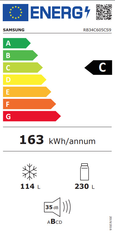 Samsung RB34C605CS9/EF energy label