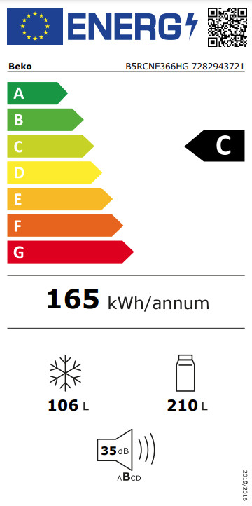 Beko B5RCNE366HG HarvestFresh energy label