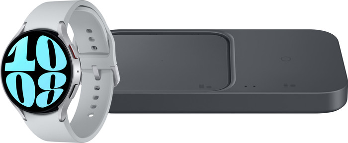 Samsung Galaxy Watch 6 Zilver 44mm + Samsung Duo Draadloze Oplader Main Image