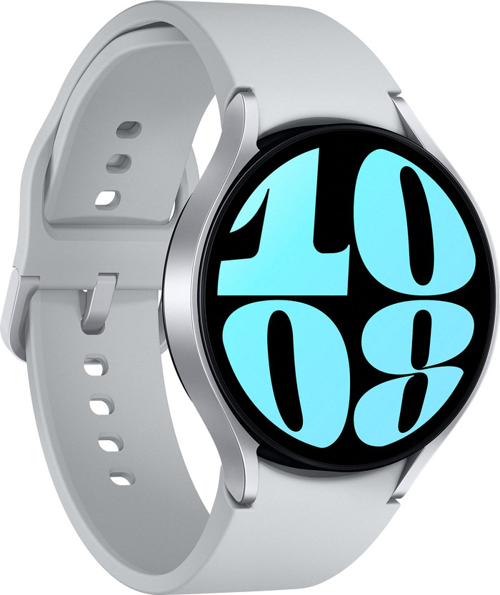 Samsung Galaxy Watch 6 Zilver 44mm + Samsung Duo Draadloze Oplader linkerkant