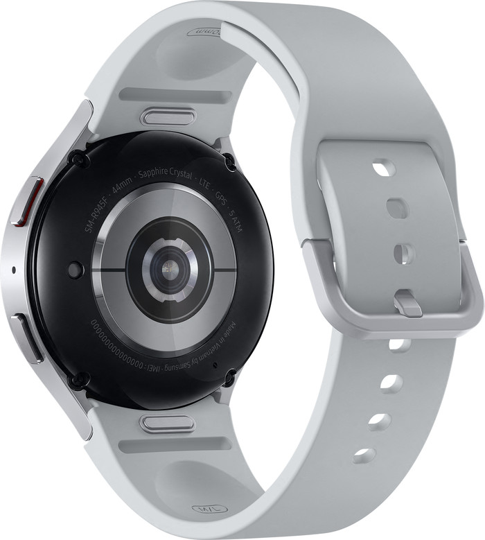 Samsung Galaxy Watch 6 Zilver 44mm + Samsung Duo Draadloze Oplader achterkant