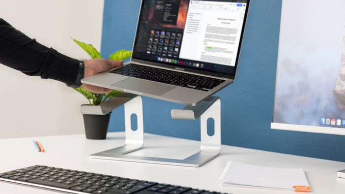 BlueBuilt Fixed Laptop Stand 10 - 17 Inches product in use