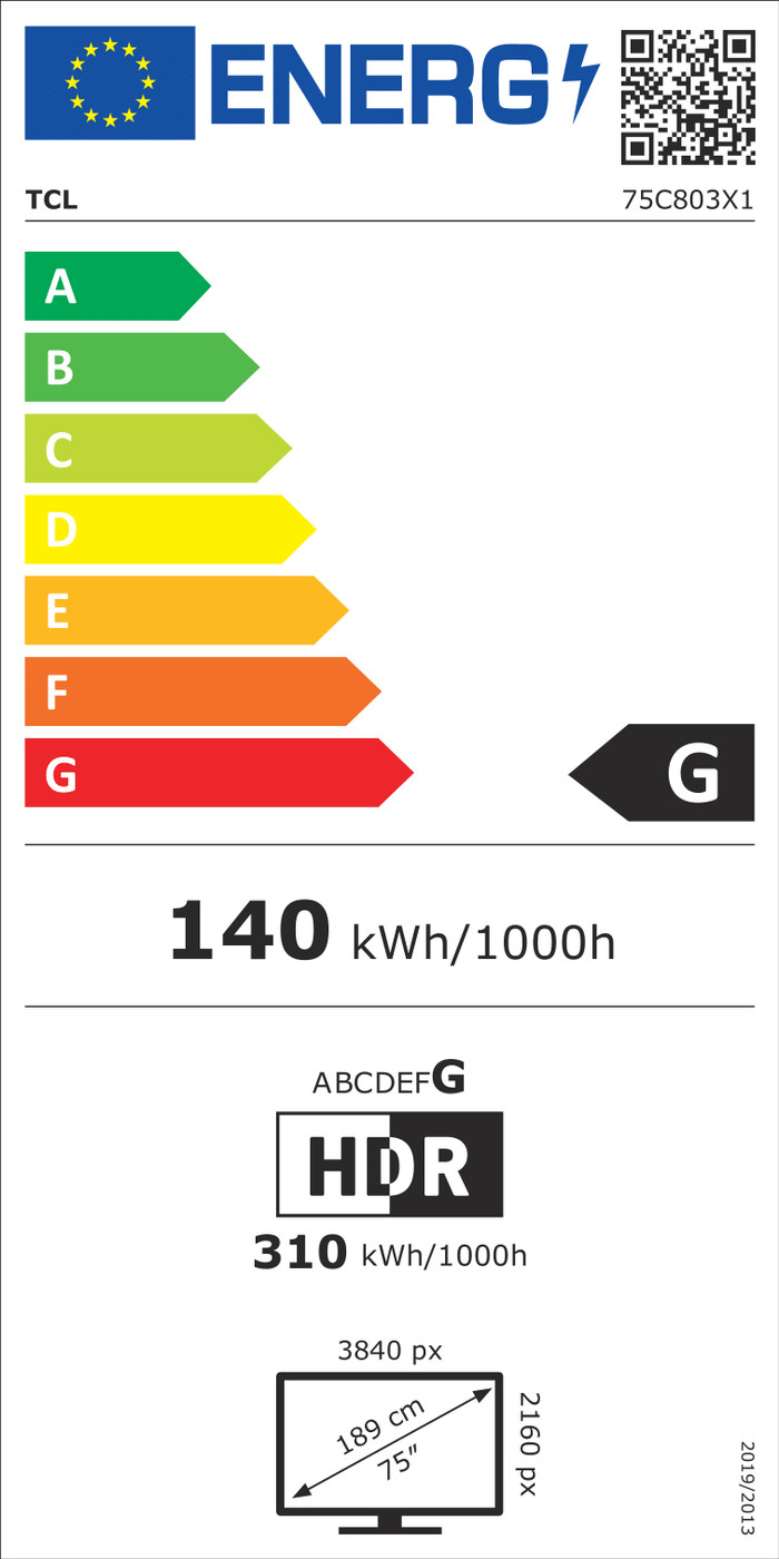 TCL QD Mini-led 75C803 (2023) energielabel