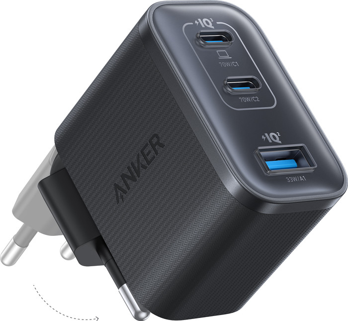 Anker Nano Oplader met 3 Usb Poorten 70W Zwart voorkant