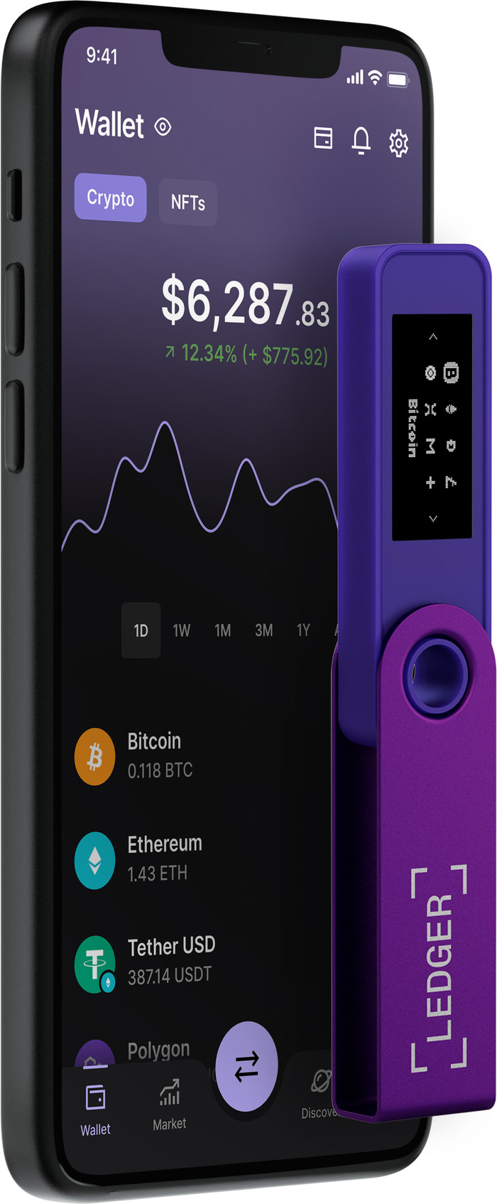 Ledger Nano X Paars Amethist product in gebruik