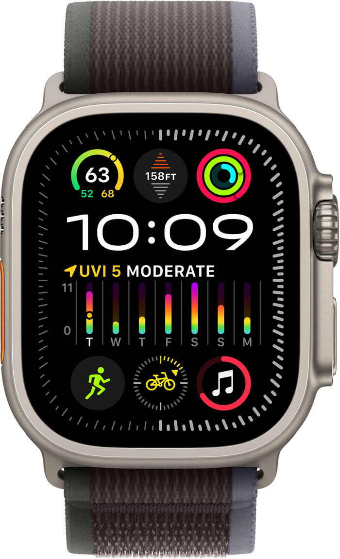 Apple Watch Ultra 2 4G 49mm Trail Band Zwart/Blauw M/L voorkant