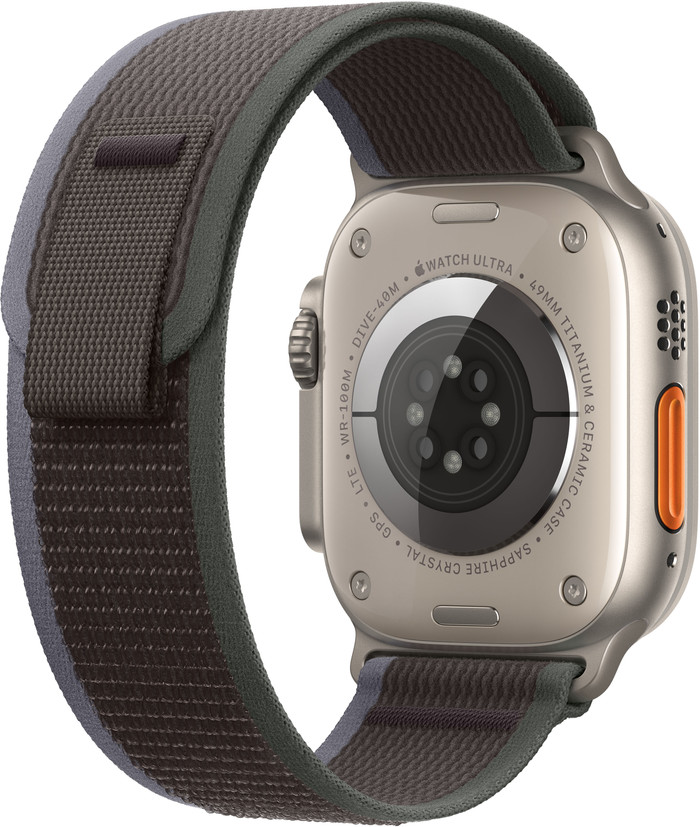 Apple Watch Ultra 2 4G 49mm Trail Band Zwart/Blauw M/L achterkant
