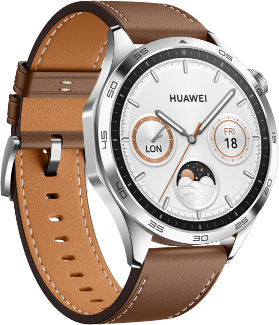 Huawei Watch GT 4 Zilver/Bruin 46mm linkerkant