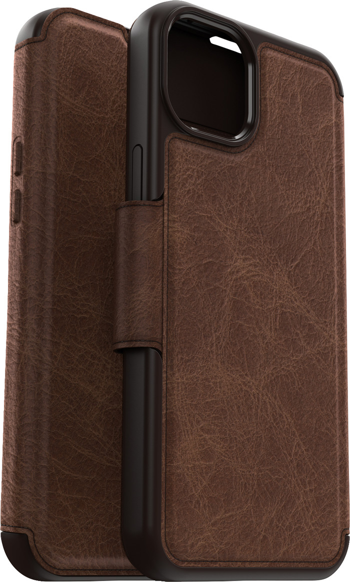 Otterbox Strada Apple iPhone 15 Plus Book Case Leer Bruin Met MagSafe rechterkant