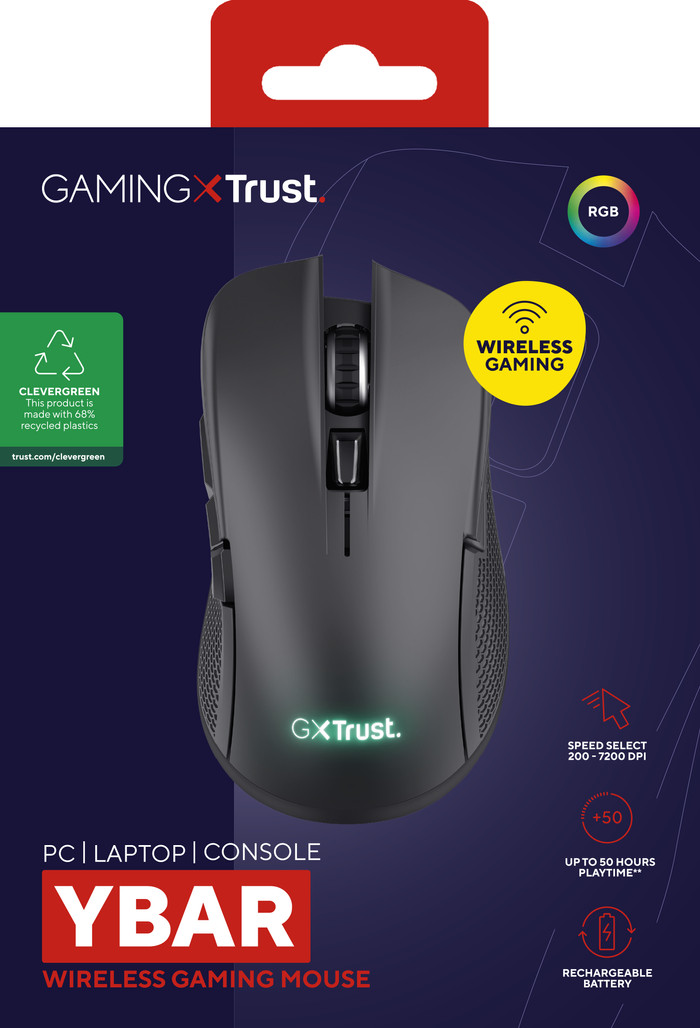 Trust GXT 923 Ybar Draadloze Gaming Muis Zwart null