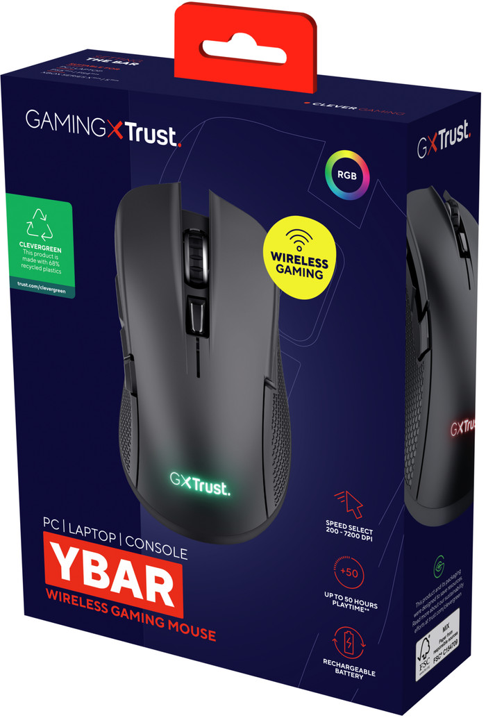 Trust GXT 923 Ybar Draadloze Gaming Muis Zwart null
