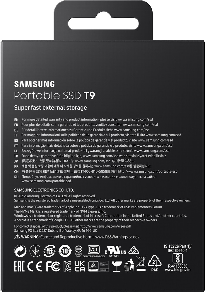 Samsung T9 Portable SSD 4TB Zwart verpakking