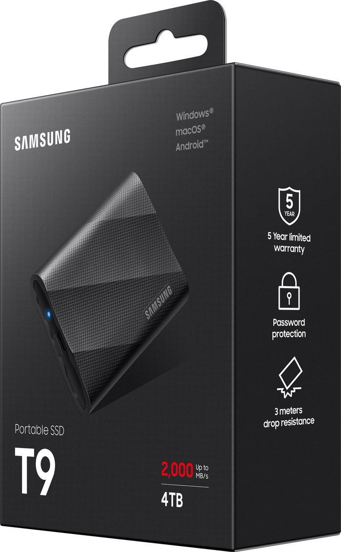 Samsung T9 Portable SSD 4TB Zwart verpakking