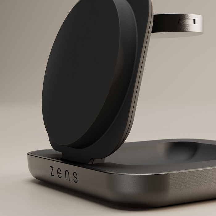 Zens 2-in-1 MagSafe met Qi2 Draadloze Oplader 45W met Standaard en Watch Stand product in gebruik