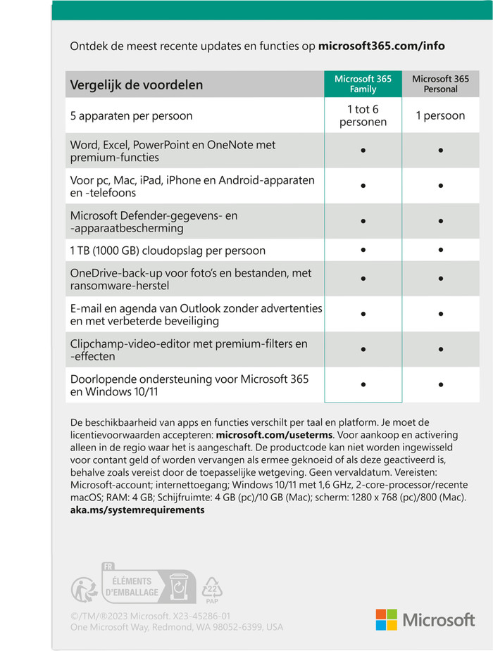 Microsoft Office 365 Family NL Abonnement 1 jaar detail