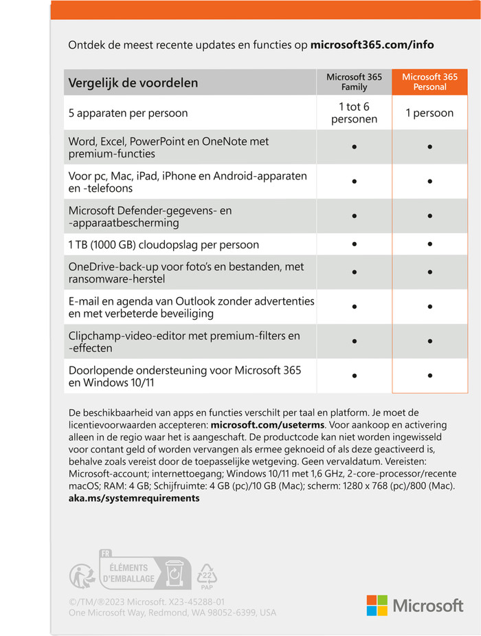 Microsoft Office 365 Personnel NL Abonnement 1 an détail