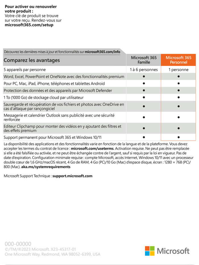 Microsoft Office 365 Personal 1-year Subscription FR detail
