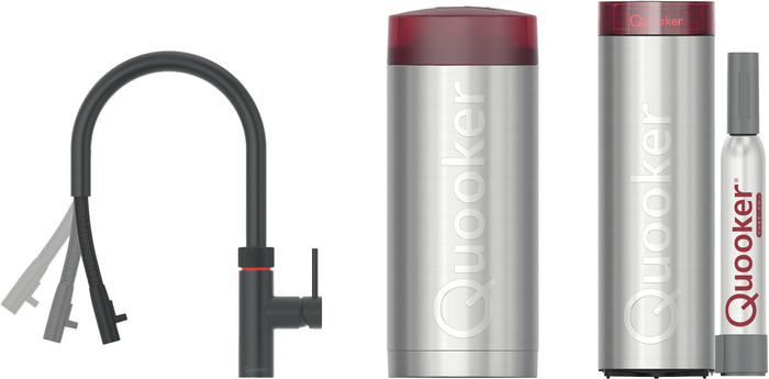 Quooker COMBI+ and Quooker Flex Round Black and Quooker CUBE Main Image
