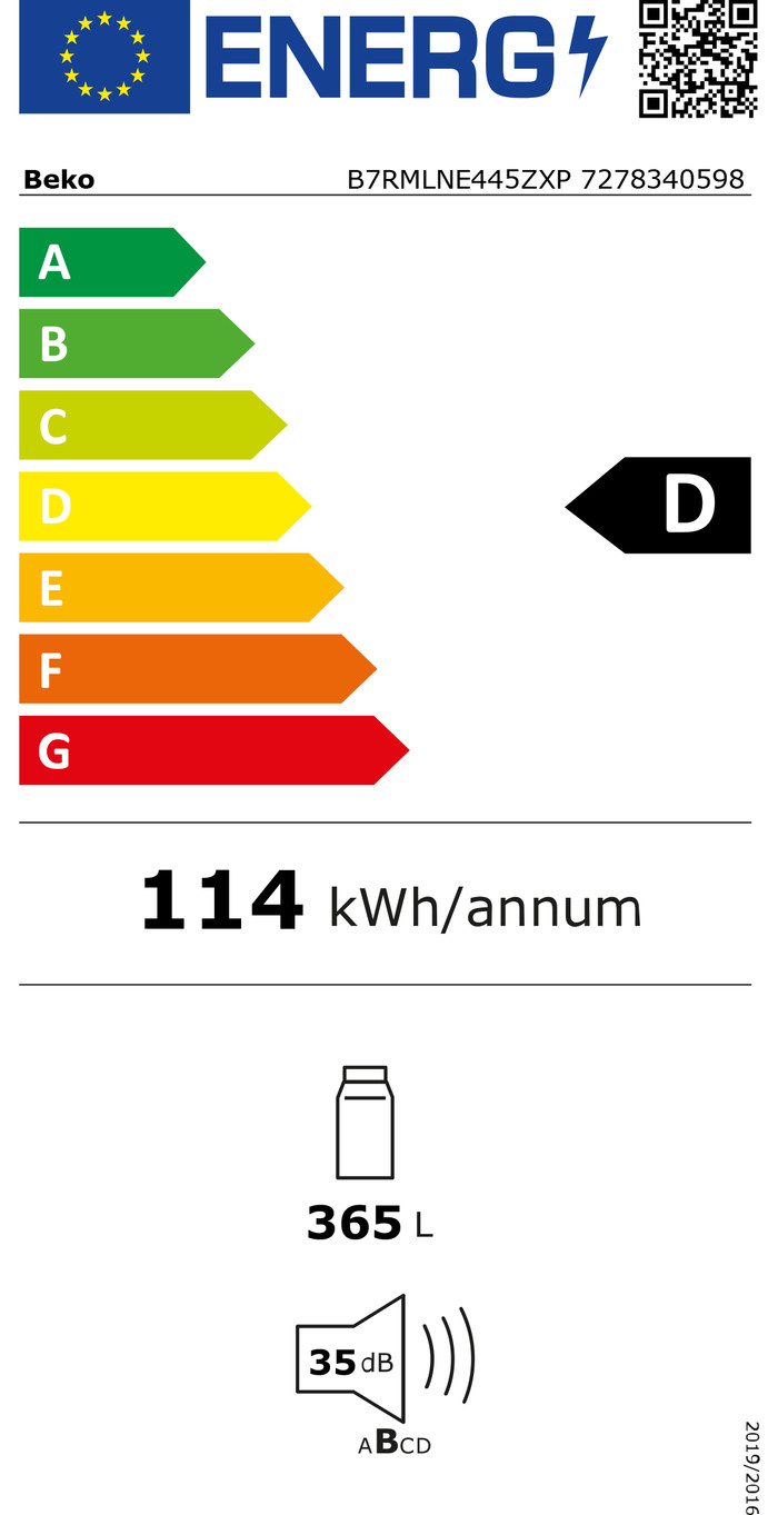 Beko B7RMLNE445ZXP HarvestFresh energielabel