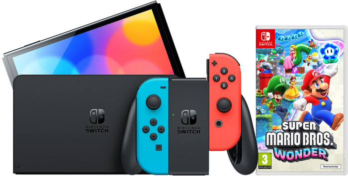 Nintendo Switch OLED Blauw/Rood + Super Mario Bros. Wonder Main Image