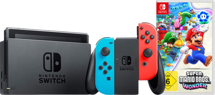 Nintendo Switch Rot/Blau + Super Mario Bros. Wonder Main Image