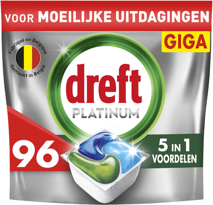 Dreft Vaatwastabletten Platinum All In One Original - 96 stuks verpakking