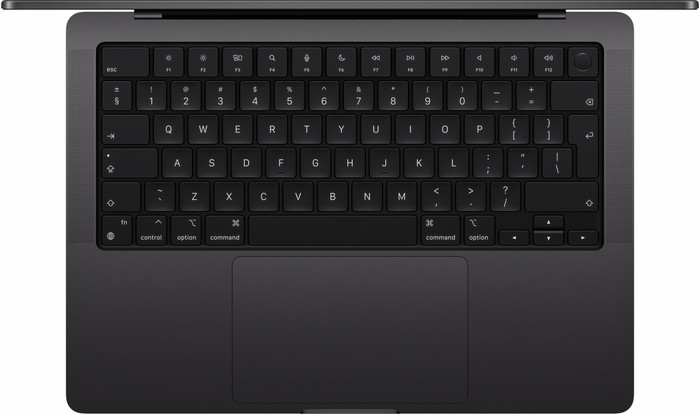 Apple MacBook Pro 14" (2023) M3 Max (16 core CPU/40 core GPU) 48GB/2TB Spacezwart QWERTY bovenkant