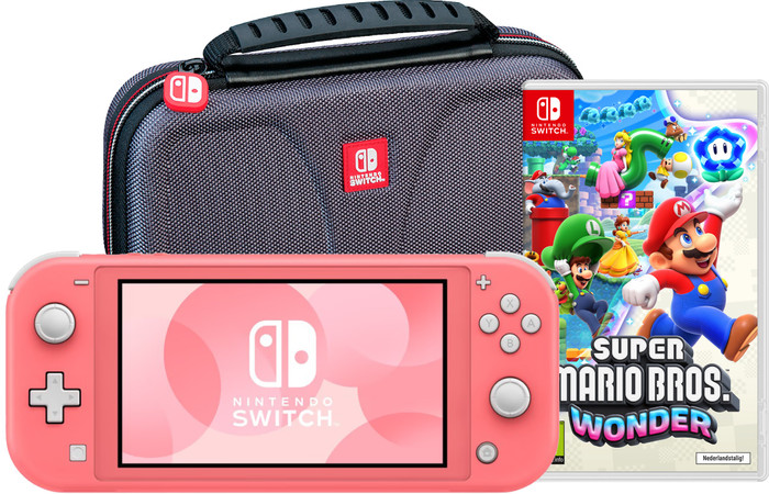Nintendo Switch Coral + Super Mario Bros. Wonder + Travel Case Main Image