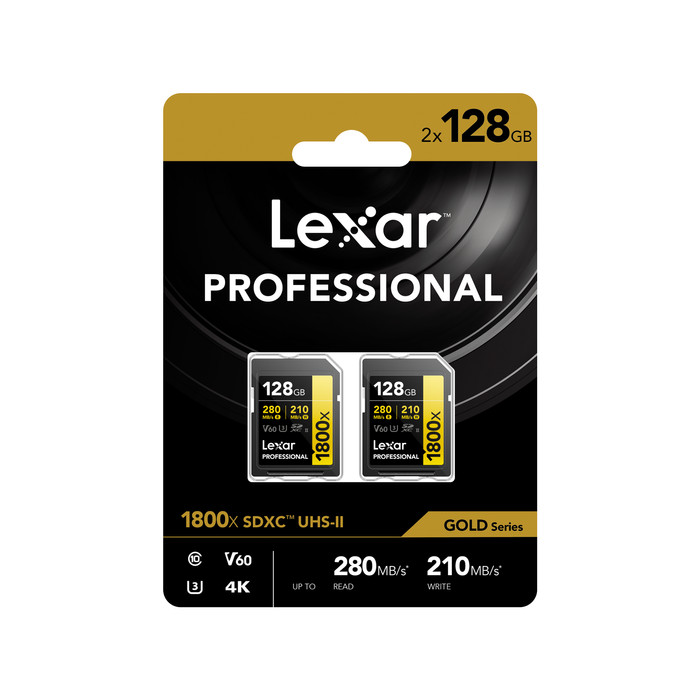 Lexar Professional SDXC 1800x GOLD 128GB 280MB/s - Duo-Pack packaging