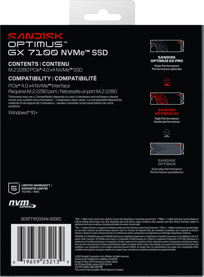 SANDISK Optimus GX 7100 500GB NVMe SSD verpakking
