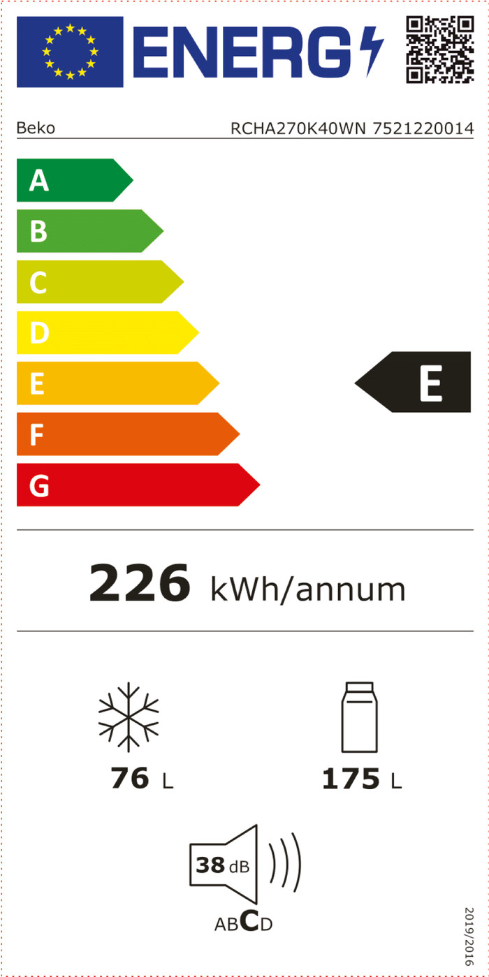 Beko RCHA270K40WN energielabel
