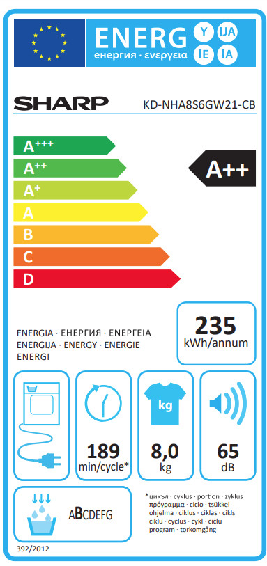 Sharp KD-NHA8S6GW21-CB energielabel