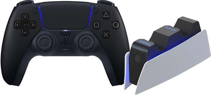 Sony PlayStation 5 DualSense Wireless Controller Midnight Black + BlueBuilt Charging Dock Main Image