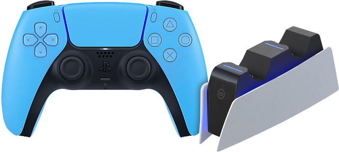 Sony PlayStation 5 DualSense Draadloze Controller Starlight Blue + BlueBuilt oplaadstation Main Image