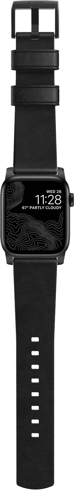 Nomad Apple Watch 44/45/46/49 mm Leren Bandje Zwart voorkant