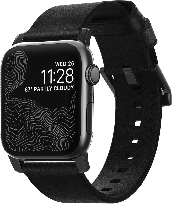 Nomad Apple Watch 44/45/46/49 mm Leren Bandje Zwart rechterkant