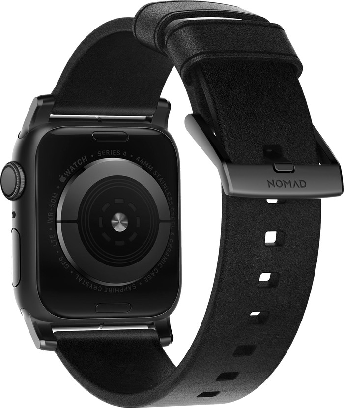 Nomad Apple Watch 44/45/46/49 mm Leren Bandje Zwart achterkant