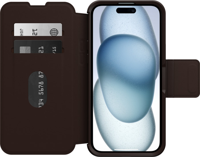 Otterbox Strada Apple iPhone 15 Plus Book Case Leer Bruin Met MagSafe voorkant