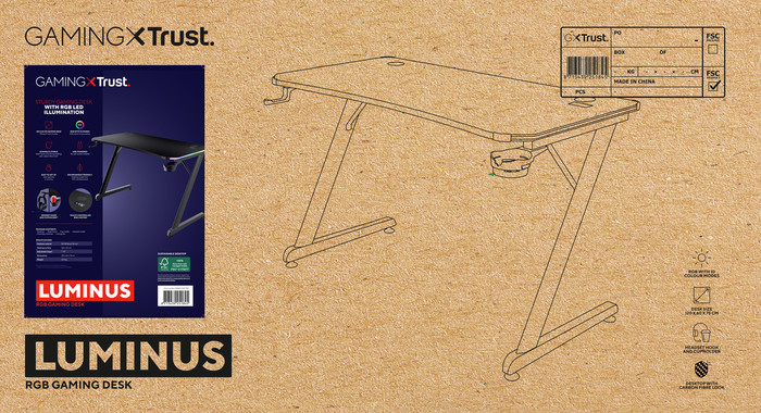 Trust GXT709 Luminus RGB Game Bureau Zwart verpakking