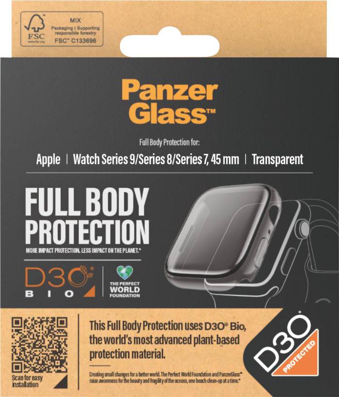 PanzerGlass Full Body Apple Watch 45mm Screen Protector Transparent packaging