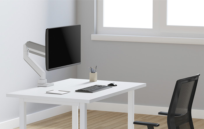 Neomounts NEXT Core DS70-450WH1 Monitorarm Gasgeveerd - Wit product in gebruik