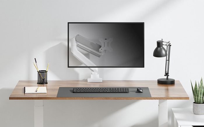 Neomounts NEXT Core DS70-450WH1 Monitorarm Gasgeveerd - Wit product in gebruik