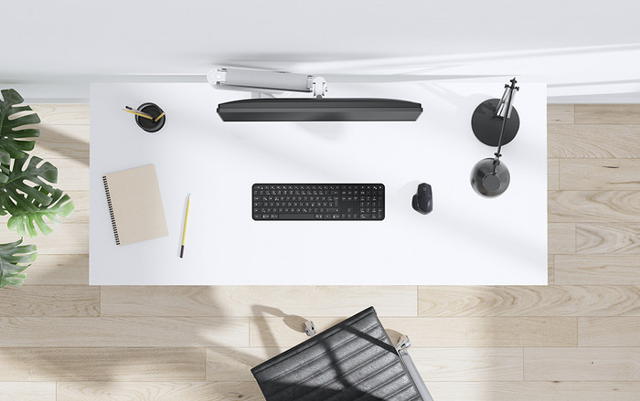 Neomounts NEXT Core DS70-450WH1 Monitorarm Gasgeveerd - Wit product in gebruik